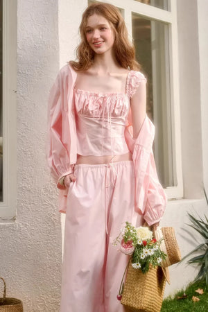 Baby Pink Cotton Dress Set-Up