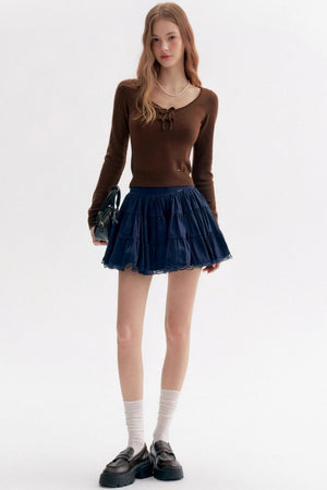 Ballet Lace Puffy A-Line Short Skirt