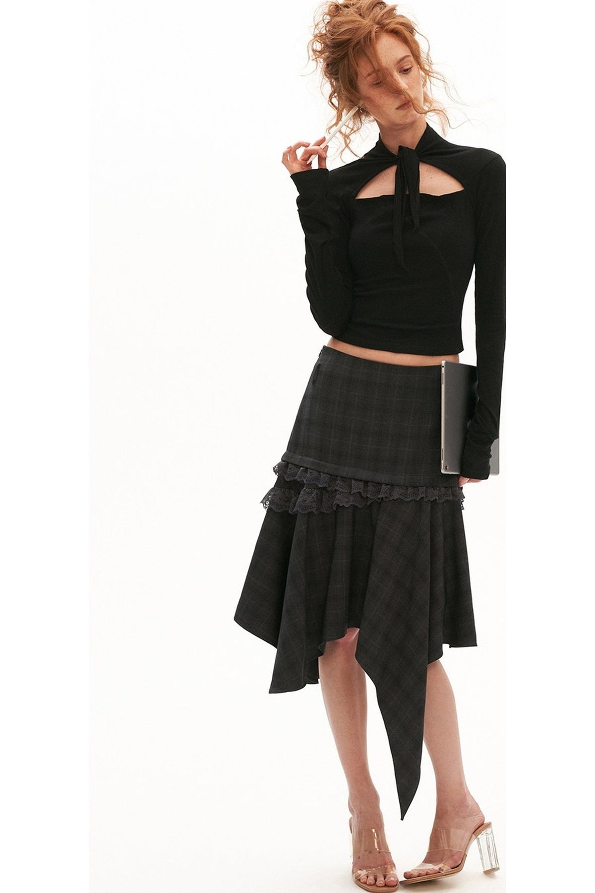 Bamboo Velvet Hollow Out Tie Long Sleeve Top
