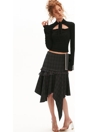 Bamboo Velvet Hollow Out Tie Long Sleeve Top