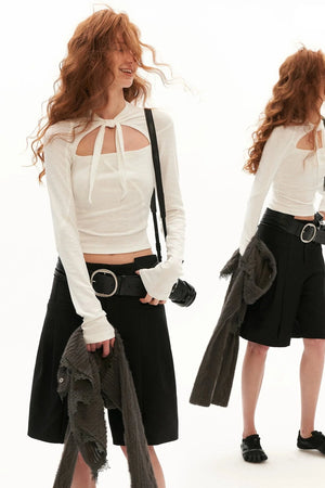 Bamboo Velvet Hollow Out Tie Long Sleeve Top