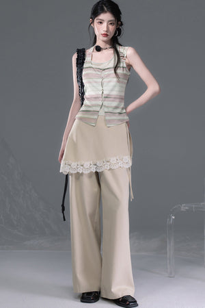 Bamboo Yarn Layered-Look Knitted Camisole Top