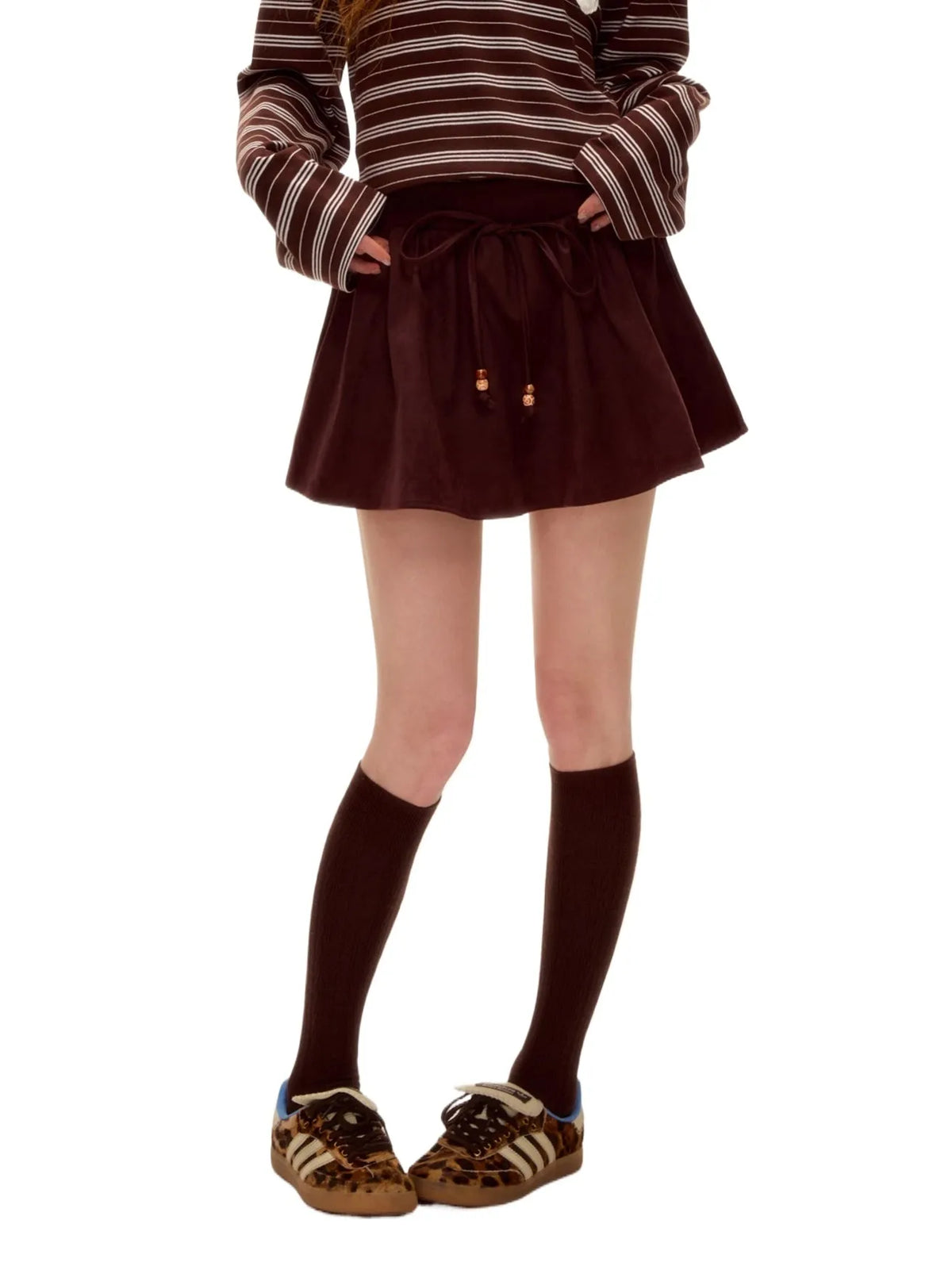 Beaded Suede Puff Mini Skirt
