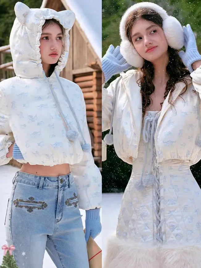 French Sweet Quilted Down Dress & Jacket Set
