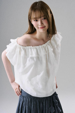 Beaded One-Shoulder Linen Top