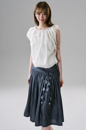 Beaded One-Shoulder Linen Top