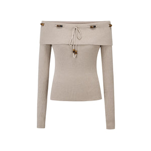 Beaded One-Shoulder Sweater