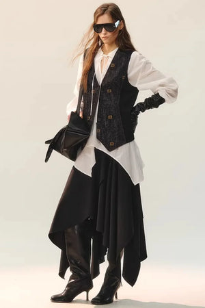 Beaded Retro V-Neck Vest Set-Up