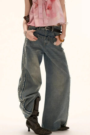 Beaded Retro Washed Jeans