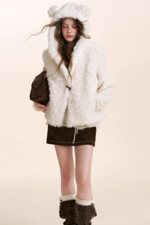 Bear Fur Hooded Fleece Jacket