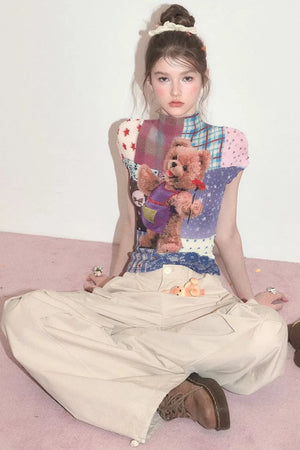 Bear Patchwork Knit Top