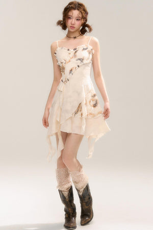 Beige Apricot Irregular Lace Dress