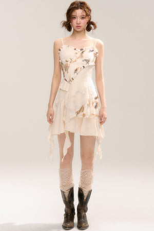 Beige Apricot Irregular Lace Dress