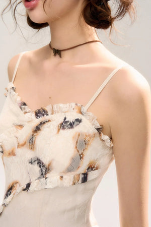 Beige Apricot Irregular Lace Dress