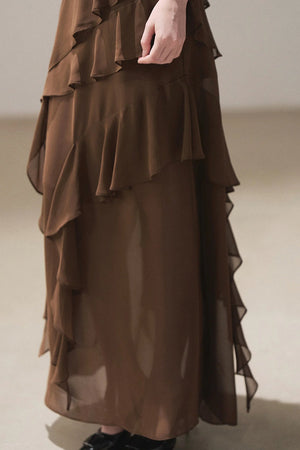 Beige Blazer With Brown Ruffle Spaghetti Strap Dress Set-Up