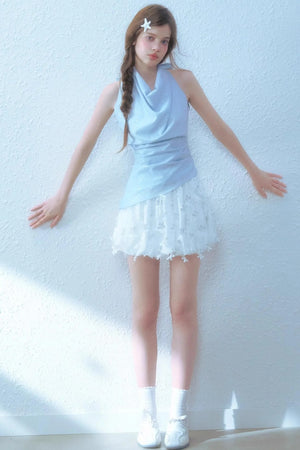Beige Blue Swing Top