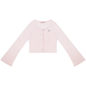 Bell-Sleeved Pink Knitted Cardigan