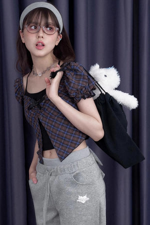 Berry Bubble Sleeve Shirt