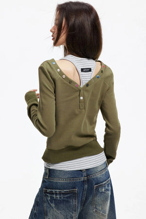 Big V-Neck Knitted Sweater Set-Up