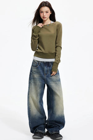 Big V-Neck Knitted Sweater Set-Up