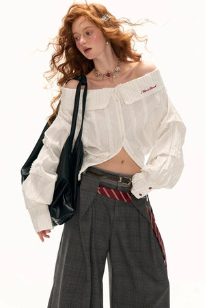 Big-V Striped White Long Sleeve Top