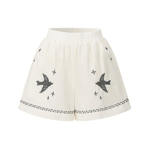 Bird Embroidered Cotton Linen Cardigan Set-Up