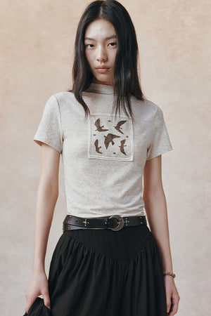 Bird Print Pocket T-Shirt