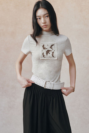 Bird Print Pocket T-Shirt