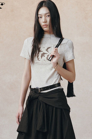 Bird Print Pocket T-Shirt