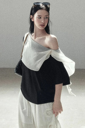 Black and White Off-Shoulder Top