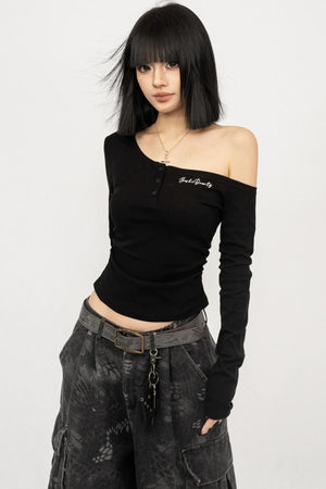 Black Asymmetrical Off-Shoulder Top