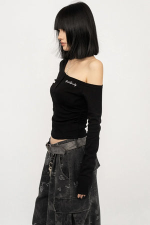 Black Asymmetrical Off-Shoulder Top