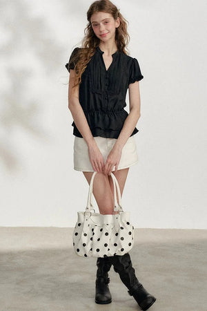 Black Chiffon Short-Sleeve Blouse