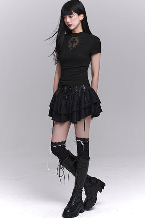 Black Cross Lace Short Sleeve T-Shirt