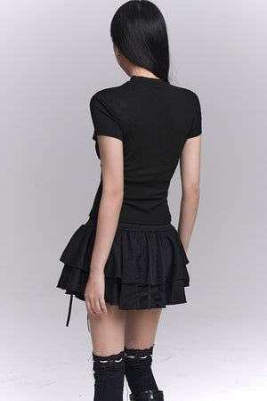 Black Cross Lace Short Sleeve T-Shirt