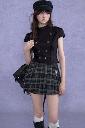 Black Double-Breasted Stand Collar Shirt