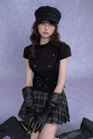Black Double-Breasted Stand Collar Shirt