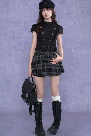 Black Double-Breasted Stand Collar Shirt