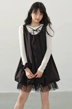 Black Gauze Bubble Dress Set