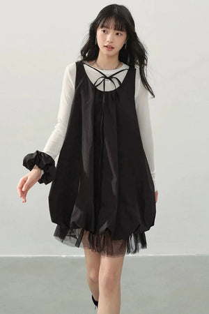 Black Gauze Bubble Dress Set