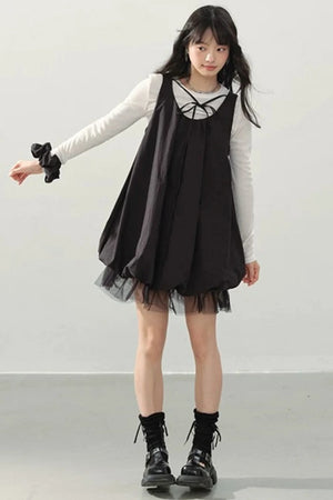 Black Gauze Bubble Dress Set