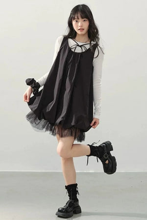 Black Gauze Bubble Dress Set