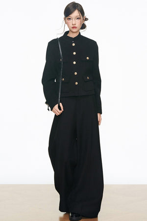 Black Gold Buckle Short Jacket Set-Up