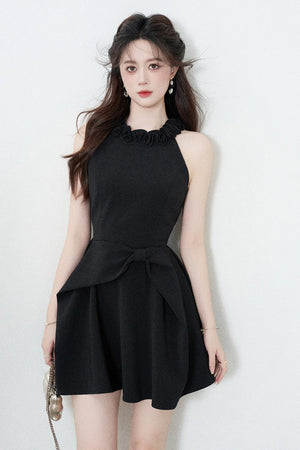 Black Halter A-Line Dress