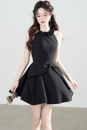Black Halter A-Line Dress