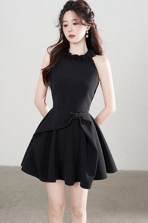 Black Halter A-Line Dress
