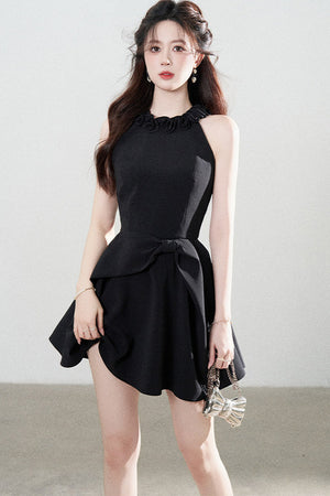 Black Halter A-Line Dress