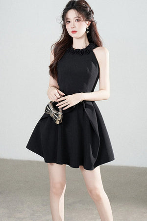 Black Halter A-Line Dress