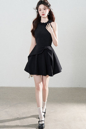 Black Halter A-Line Dress