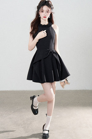 Black Halter A-Line Dress